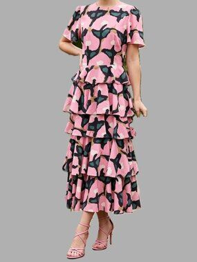 NEW $495 RHODE SERENA PINK DRESS IN ROSE BLOOM PRINT SIZE 10